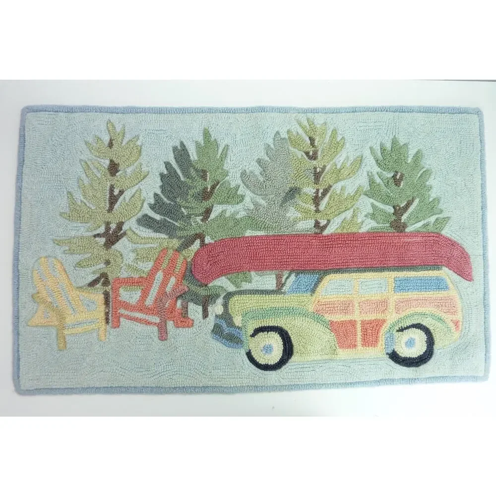 Vintage Hooked Camper Rug Countrycore Canoe Lawn Chair Small Rug Carpet Bath Mat